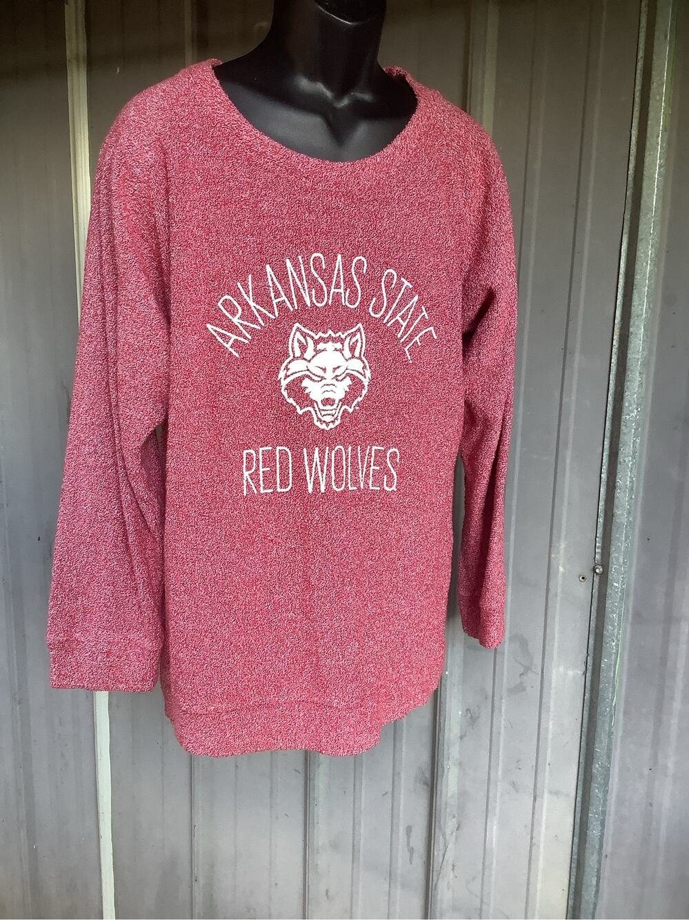 Arkansas State Red Wolves Sweatshirt Womens XL Red Comfy Terry Thumbholes Royce